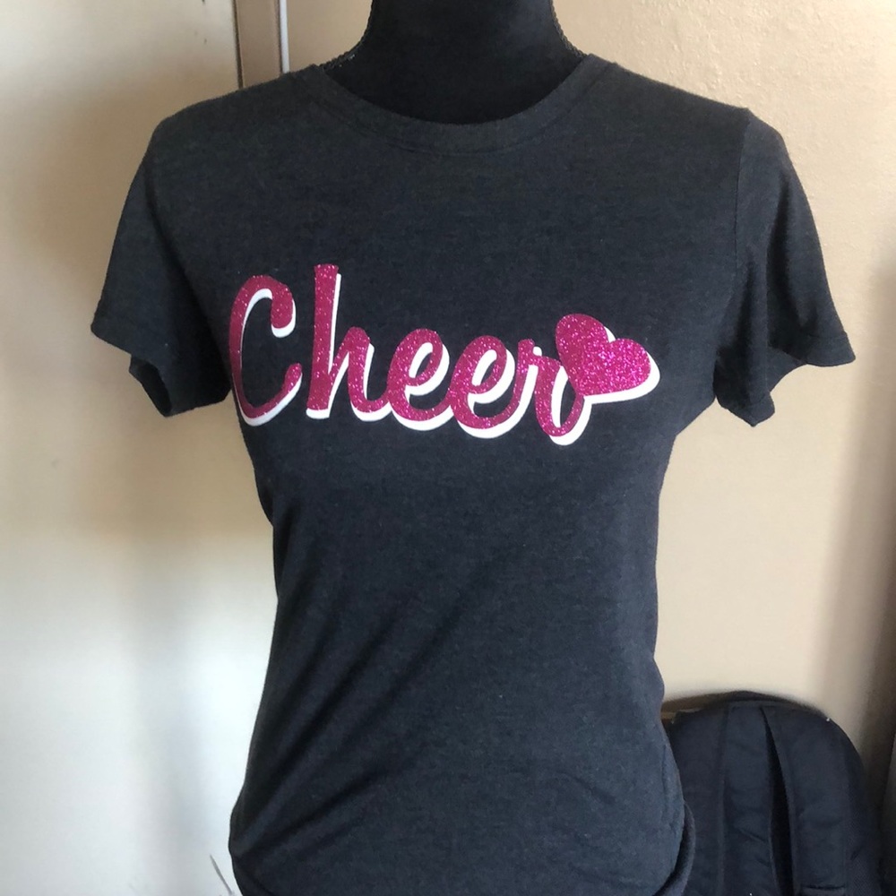 Grey shirt with cheer glitter graphic design
